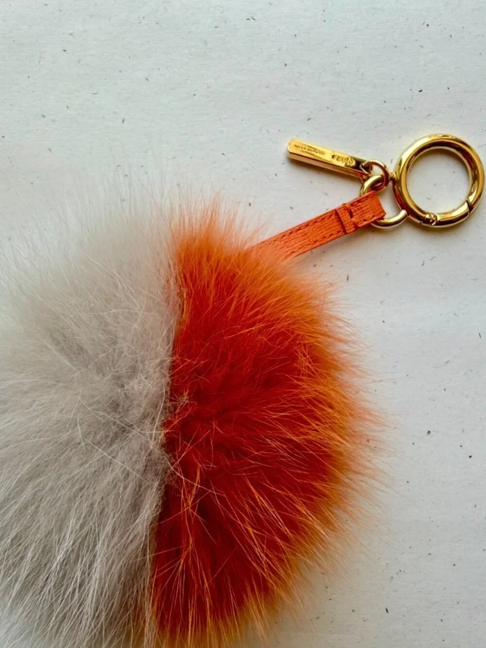 Fendi Orange Gray Fox Fur Pom Pom Bag Charm